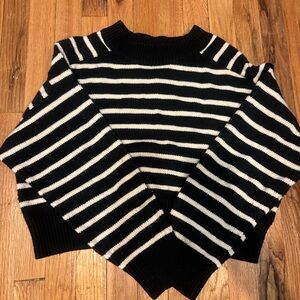 Olivaceous Black and White Striped Turtleneck Sweater